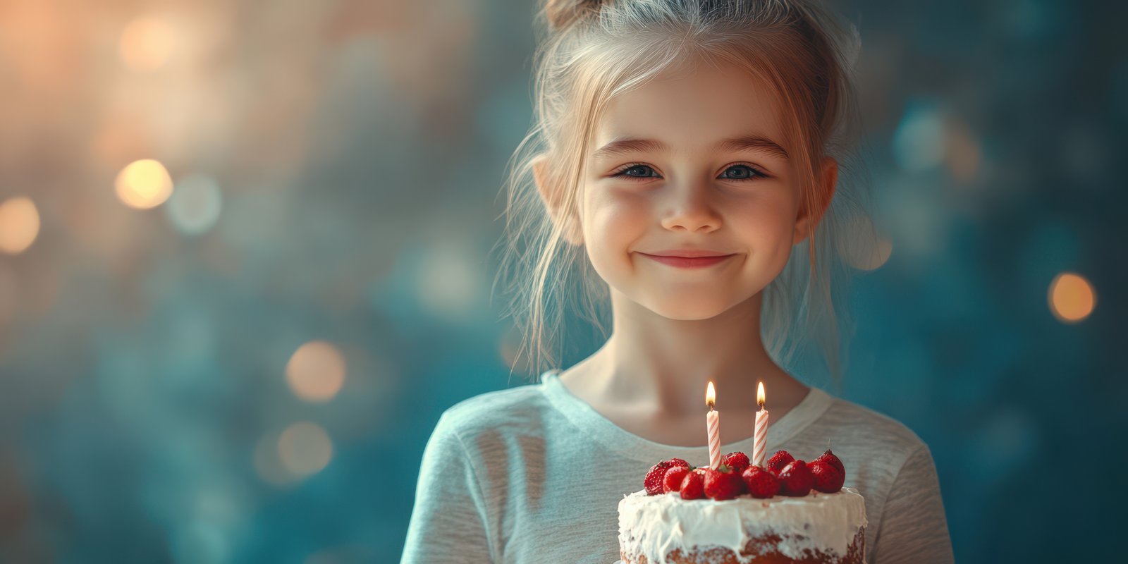 Sweet birthday celebration with a cheerful girl and a decorated cake at a festive gathering